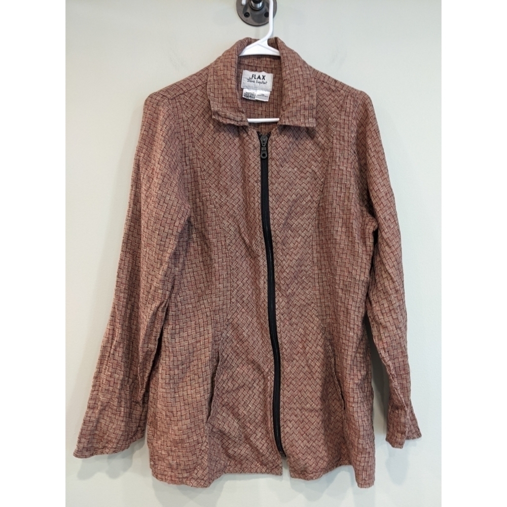 FLAX 100% Linen Lagenlook Jacket Full Zip Pockets Size Small